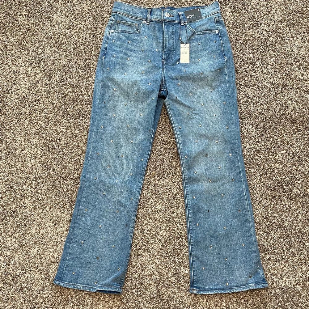NWT Crystal Stud Crop Flare Jean